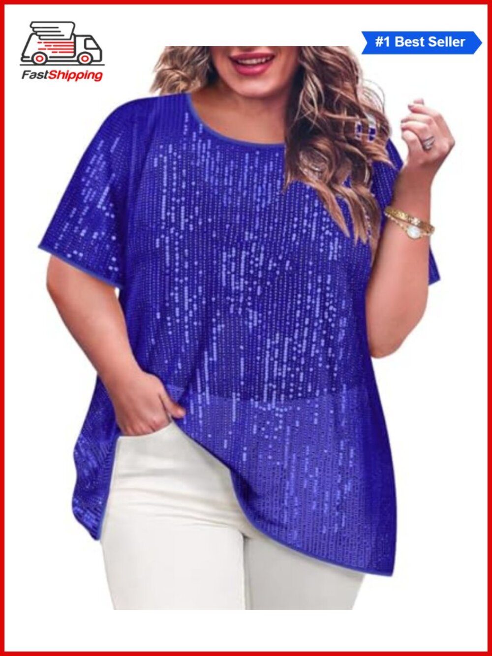 Sequin Party Top Crewneck Sparkly Slimming Tunic Blouse